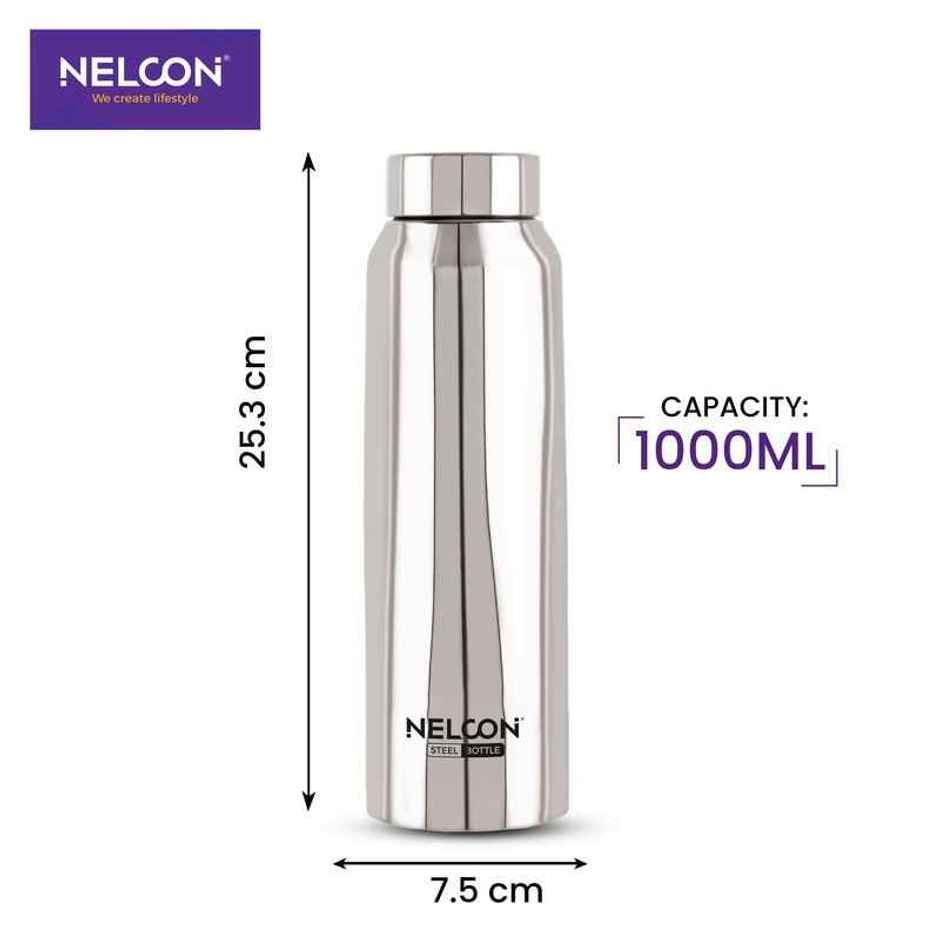 Nelcon Absolute 1 L Stainless Steel Water Bottle For Women | Men And Kid | Silver