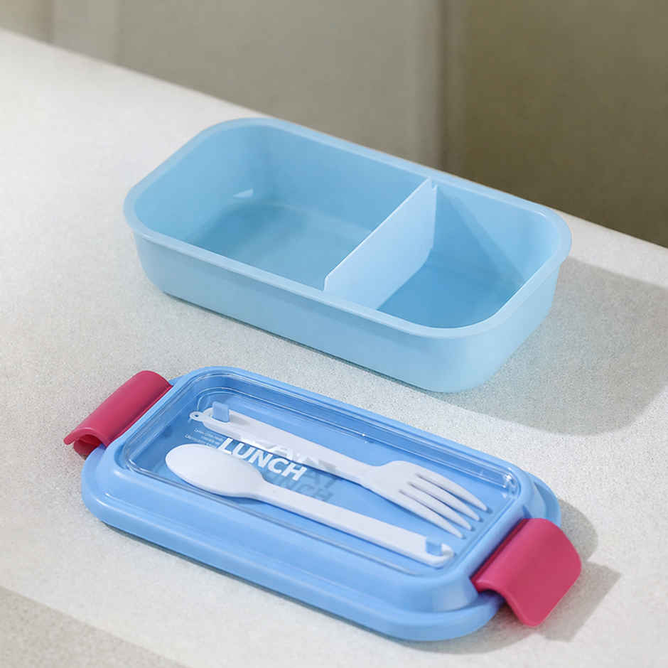 DesignLand Leak Proof 2 Compartment Tiffin Box with Spoon and Fork | Blue