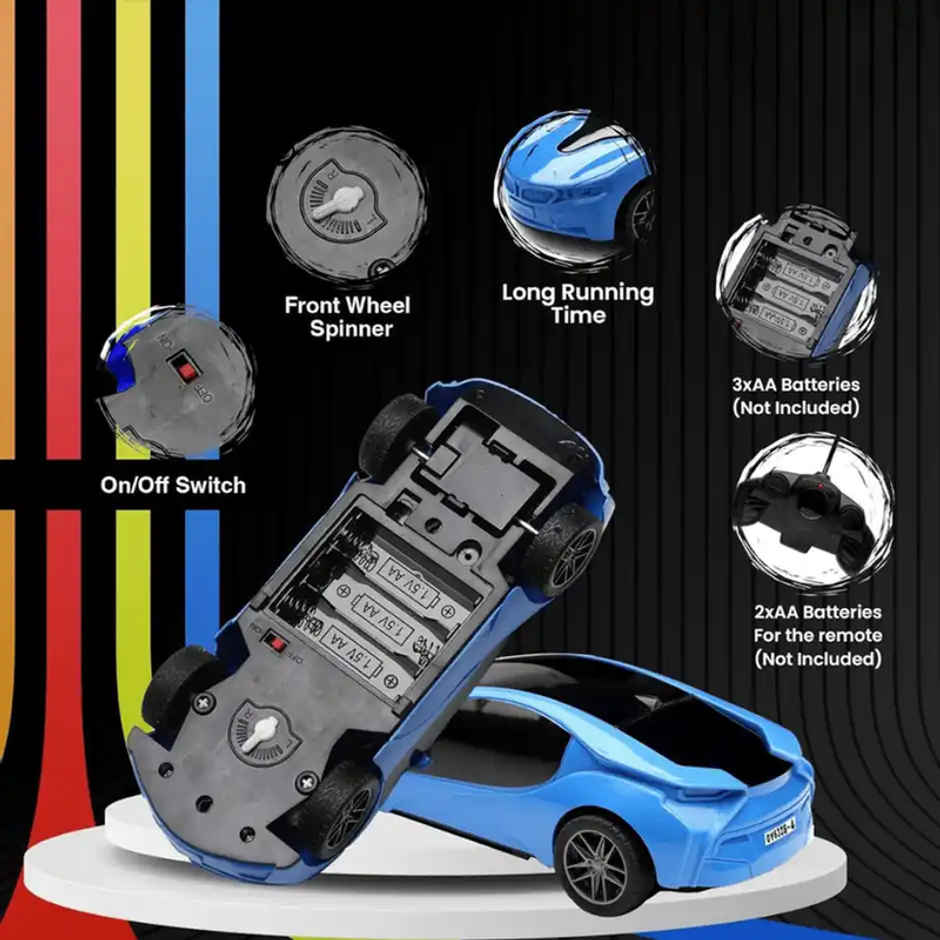 Fablue 3D Lights Famous Remote Control Car Toy For Kids - High Speed Racing Car Toy | Blue