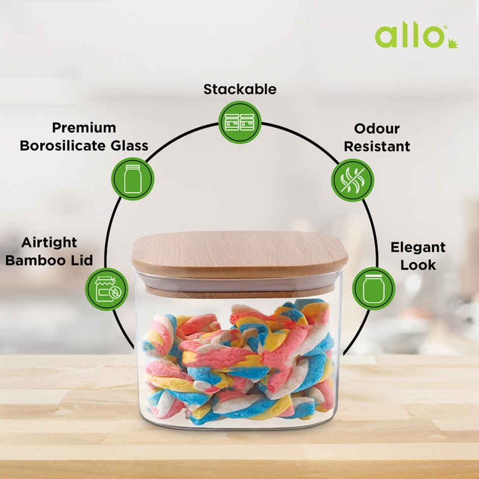Allo Glass Jar with Wooden Lid | Square | 220 ml