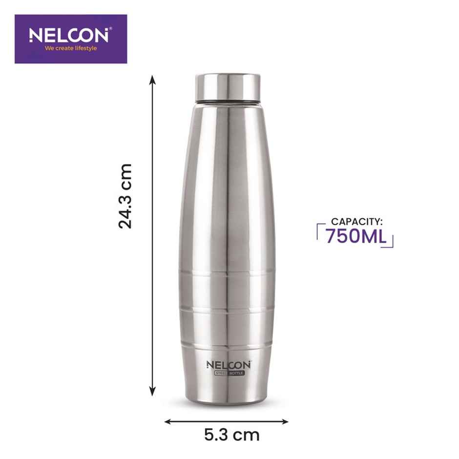 Nelcon Silver Eco Stainless Steel Water Bottle | 700 ml | Food Grade Steel | Silver