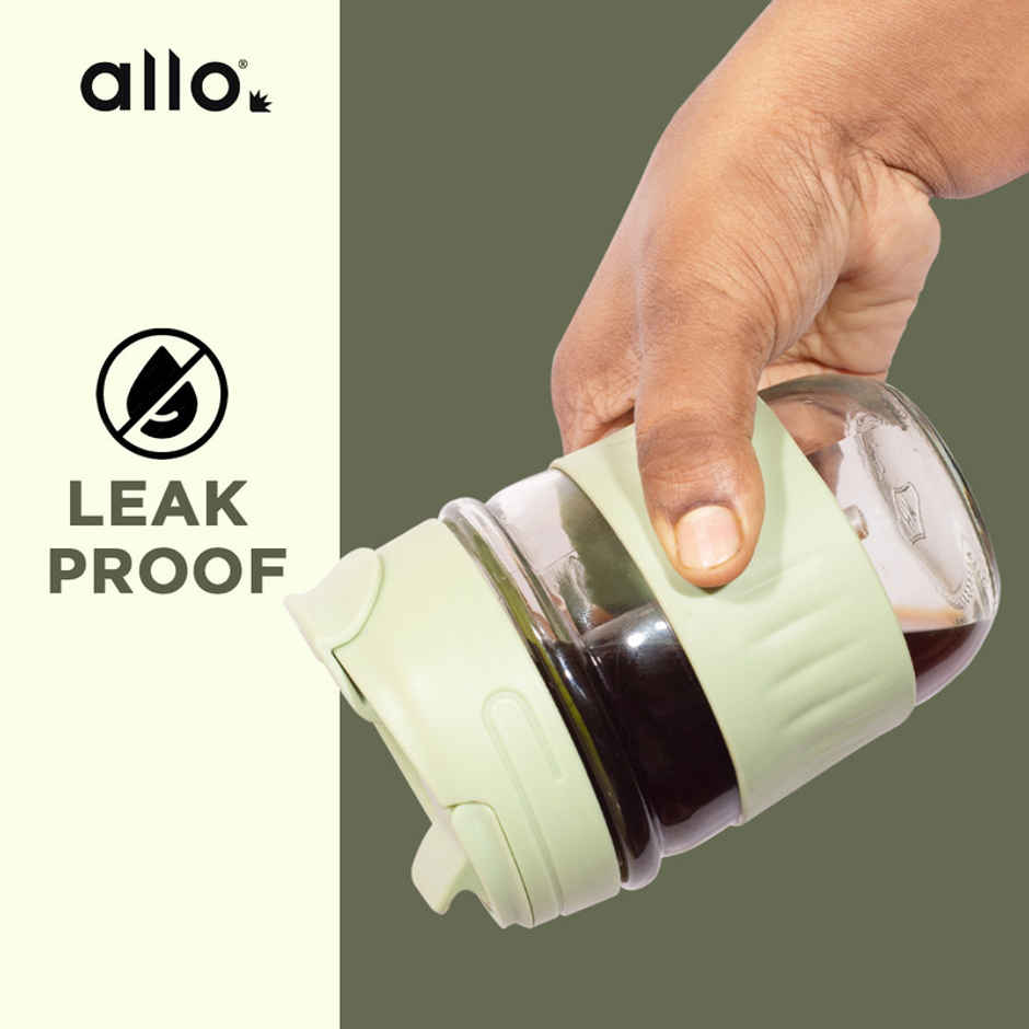 Allo Glass Mug Sipper with Straw | 350 ml | Green