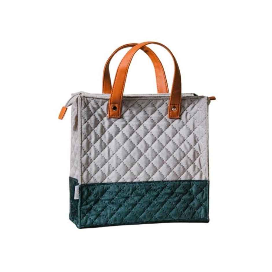 Nestasia Luxe Velvet Lunch Bag Grey And Green