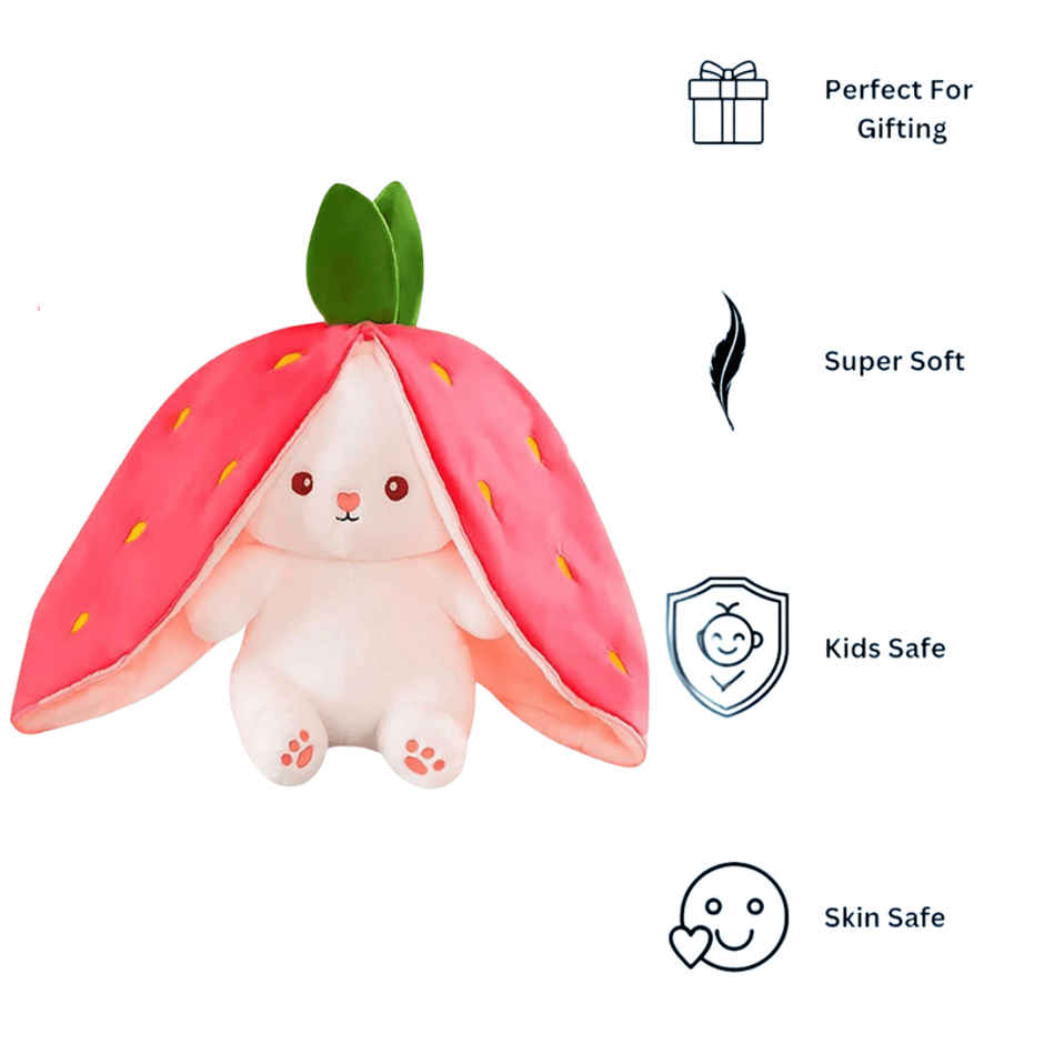 Fablue Strawberry Rabbit - Reversible Bunny Plush Soft Toy Animal For Kids