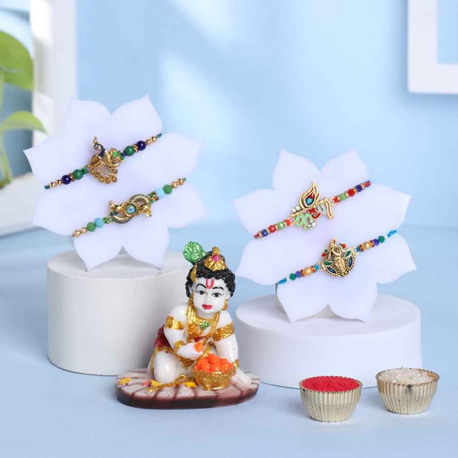 FlowerAura Big Krishna Idol With 4 Traditional Rakhi - Divine and Beautiful