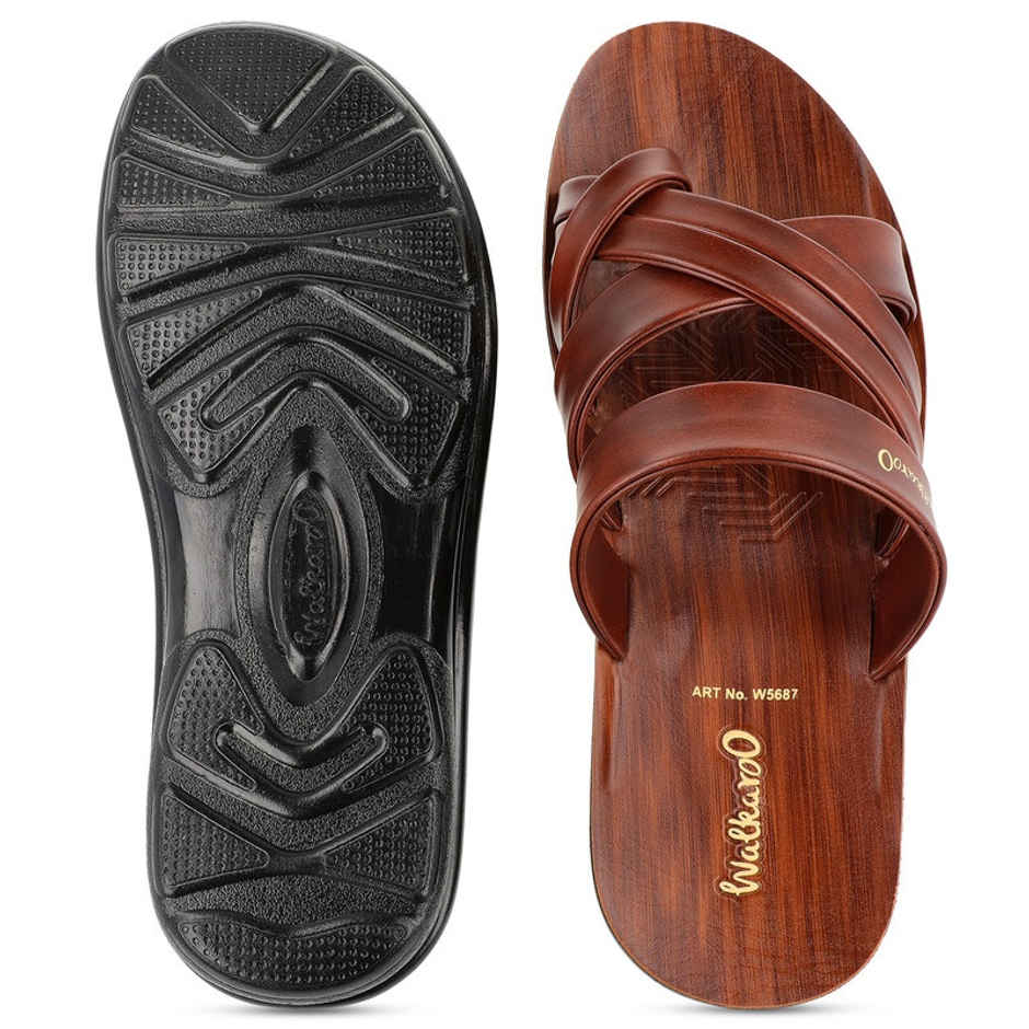 Walkaroo Men's Daily Wear Comfort Sandals - W5687 Dark Brown | UK12