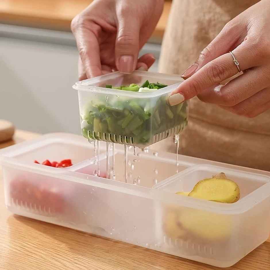 New Dawn 3 Grid Food Storage Containers vegetable storage box for fridge Durable Fridge Storage Box