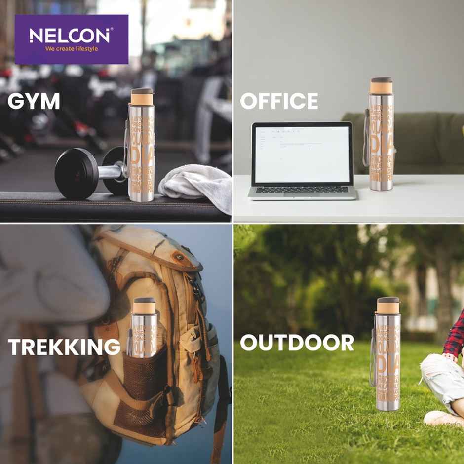 Nelcon Taco 500ml Water Bottle Single Wall, Stainless Steel, Recyclable and leak Proof | Green