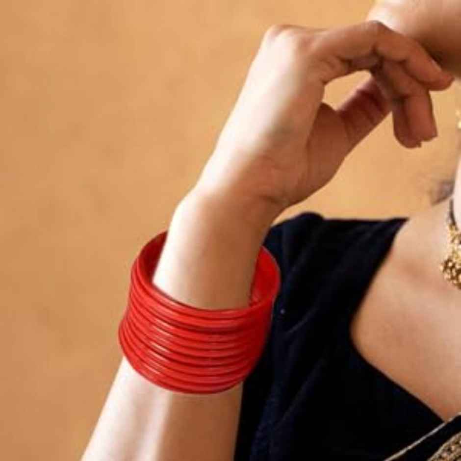 NVR Traditional Red Glass Bangle Chudi for Women & Girls Fashion Glossy | Size: 2.6