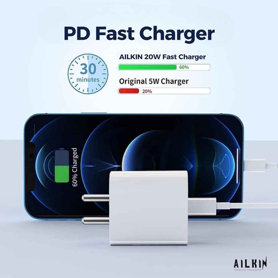 Ailkin 20W Fast iPhone PD Charger-USB-C to Lightning Cable & Power Adapter for Quick Charging iPhone iPhone 14 Plus,14 Pro,14 Pro Max,14 Mini,13,12 Max,Xs Max,XR,X,8Plus,iPad & More