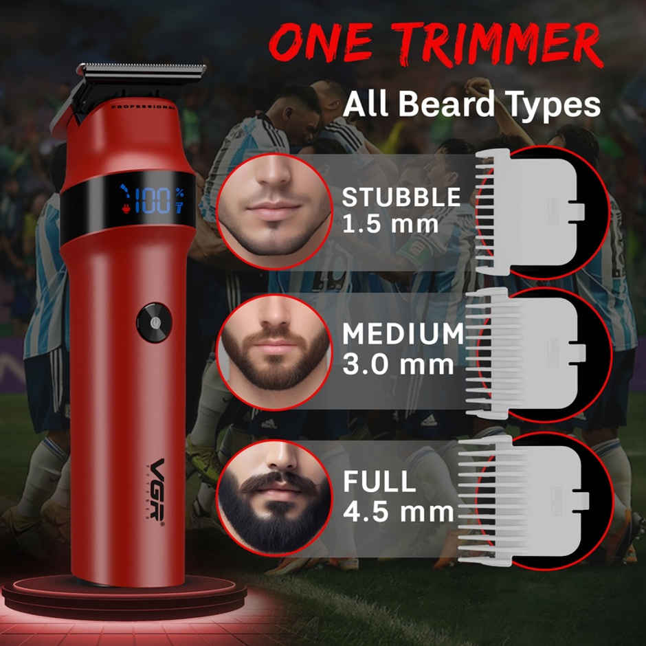 VGR Rosso Professional Men's Beard & Moustache Hair Trimmer | 400 Minutes Runtime | Red