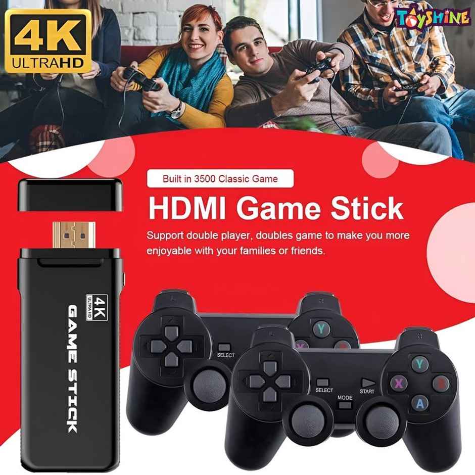 Toyshine Wireless Usb Video Game Console Game Stick Built-In 3000 Classic 4K Ultra Hd Game Stick