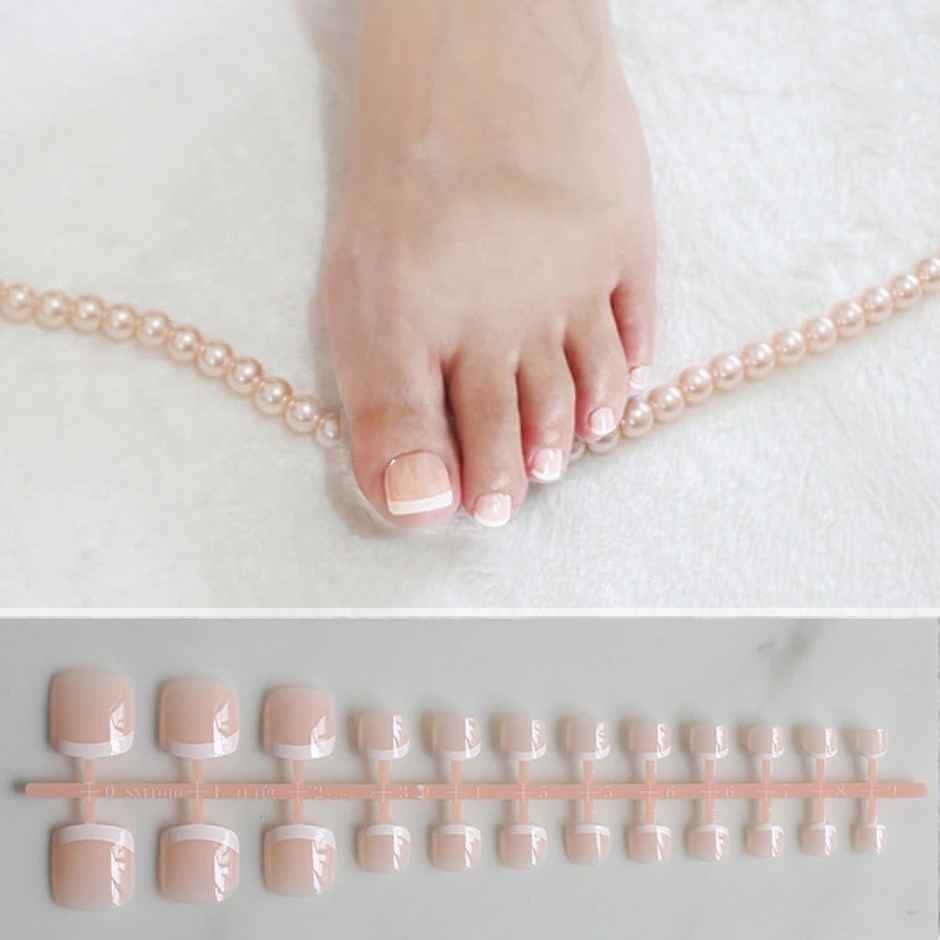 Pep Nails Happy Feet Short Square Nude French Tip Toe Press On Nails 24 Nail Tips