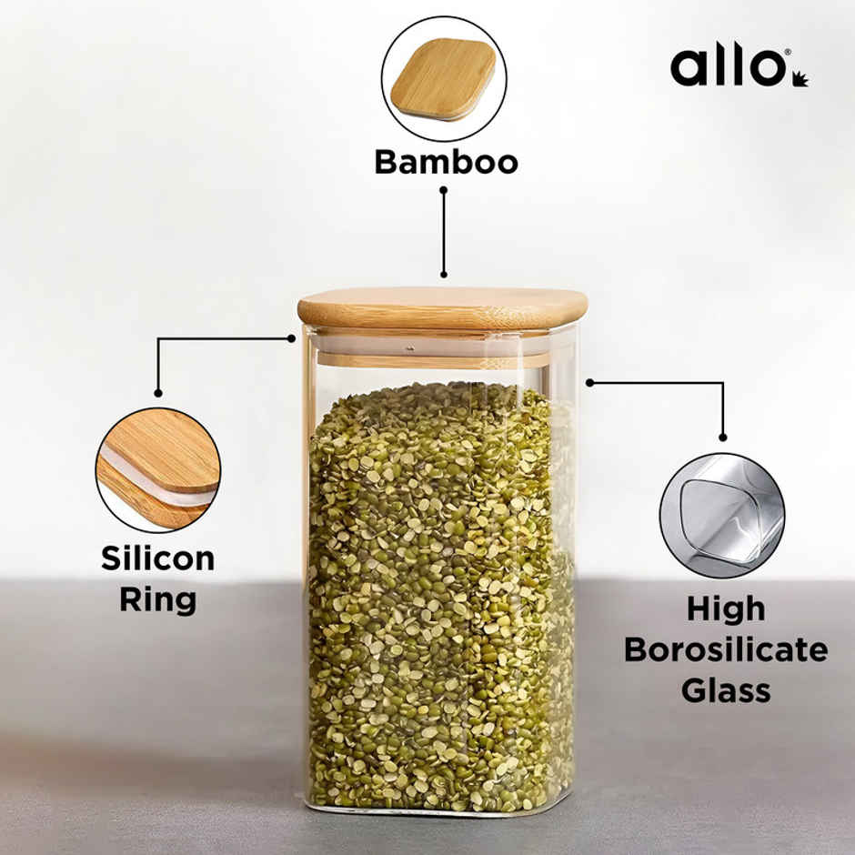 Allo Glass Jar With Wooden Lid | Square | 1000 ml