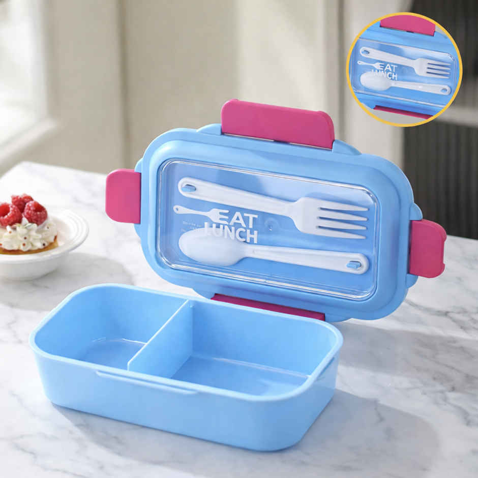 DesignLand Leak Proof 2 Compartment Tiffin Box with Spoon and Fork | Blue