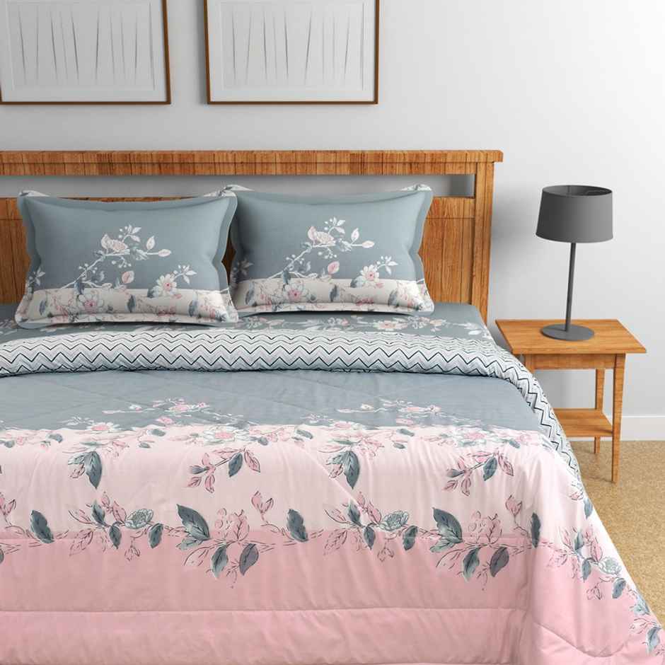 Florida King-Size Printed AC Comforter With 1 Bedsheet & 2 Pillow Cover Set - Pink