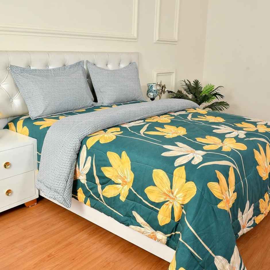 Florida King-Size Printed AC Comforter with 1 Bedsheet & 2 Pillow Cover Set - Green