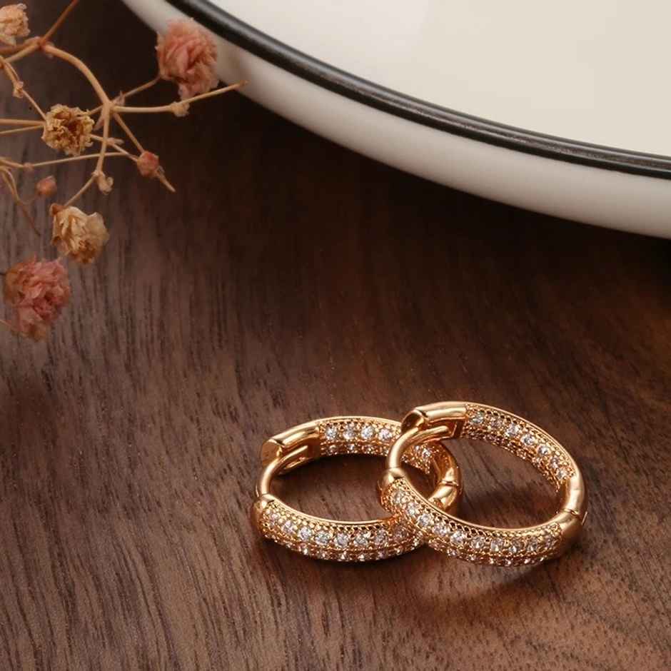 Shining Diva Fashion 18k Rose Gold Plated Copper Zircon Bali Earrings for Women and Girls | 12838er