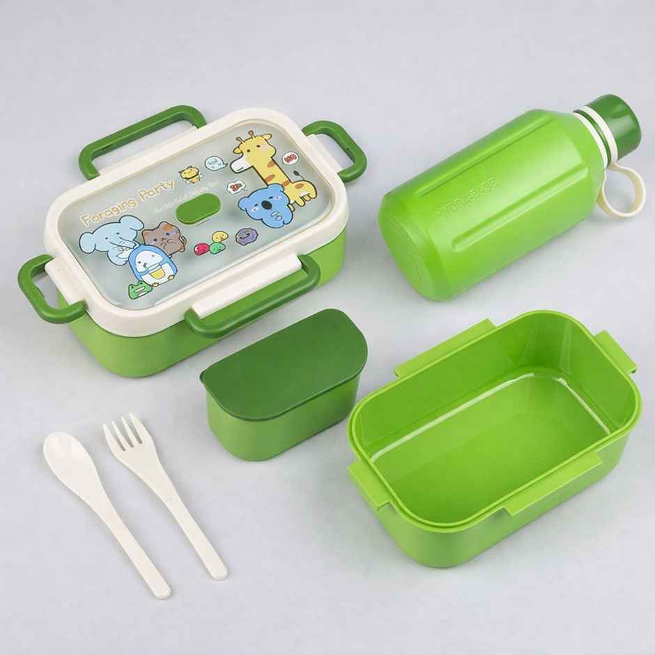 DesignLand Kids Lunch Box with 3 Compartments Leakproof Food Container with Spoon | Green