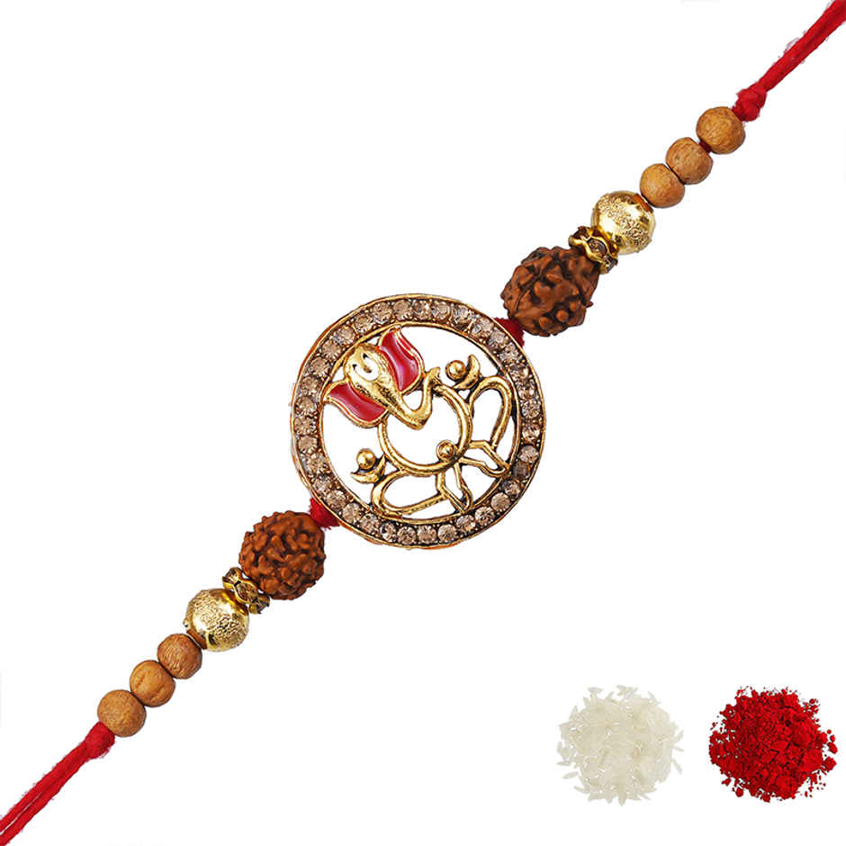 Lord Ganesha Rudraksha Designer Rakhi with Roli Chawal | Brother Gift | Religious Ganesh | Pack of 1 | Ecraftindia