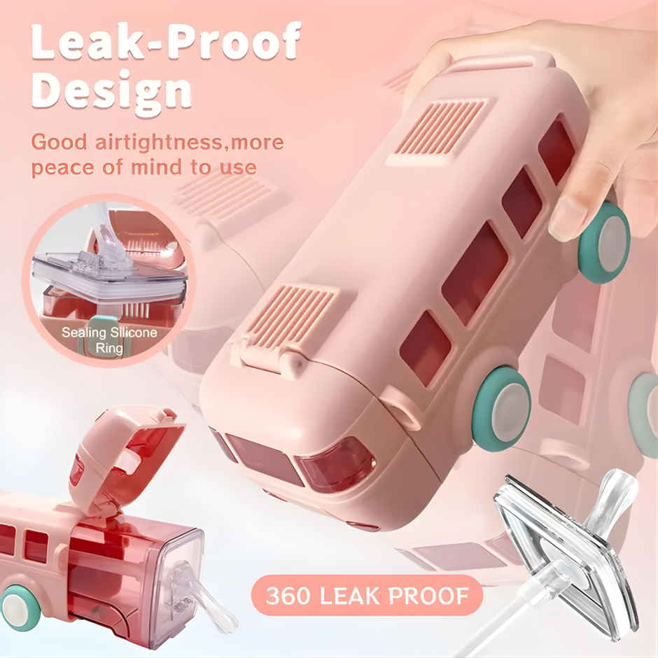 DesignLand School Bus Pink Sipper Water Bottle | Pink | 500 ml