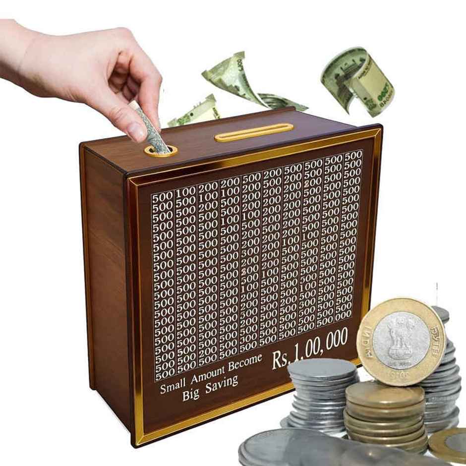 Fablue Wooden Piggy Bank Wooden Coin Box Money Saver for Kids