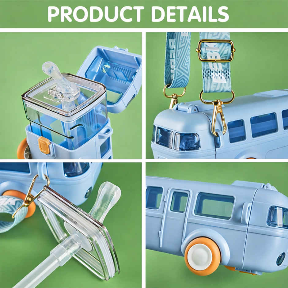 DesignLand School Bus Pink Sipper Water Bottle | Blue | 500 ml