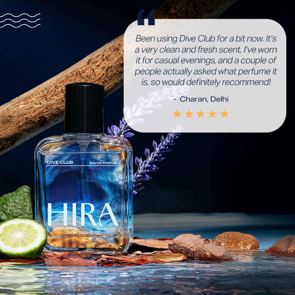 HIRA Men's Dive Club Eau De Parfum | Woody, Musky & Spicy Notes | Long Lasting Gift for Him