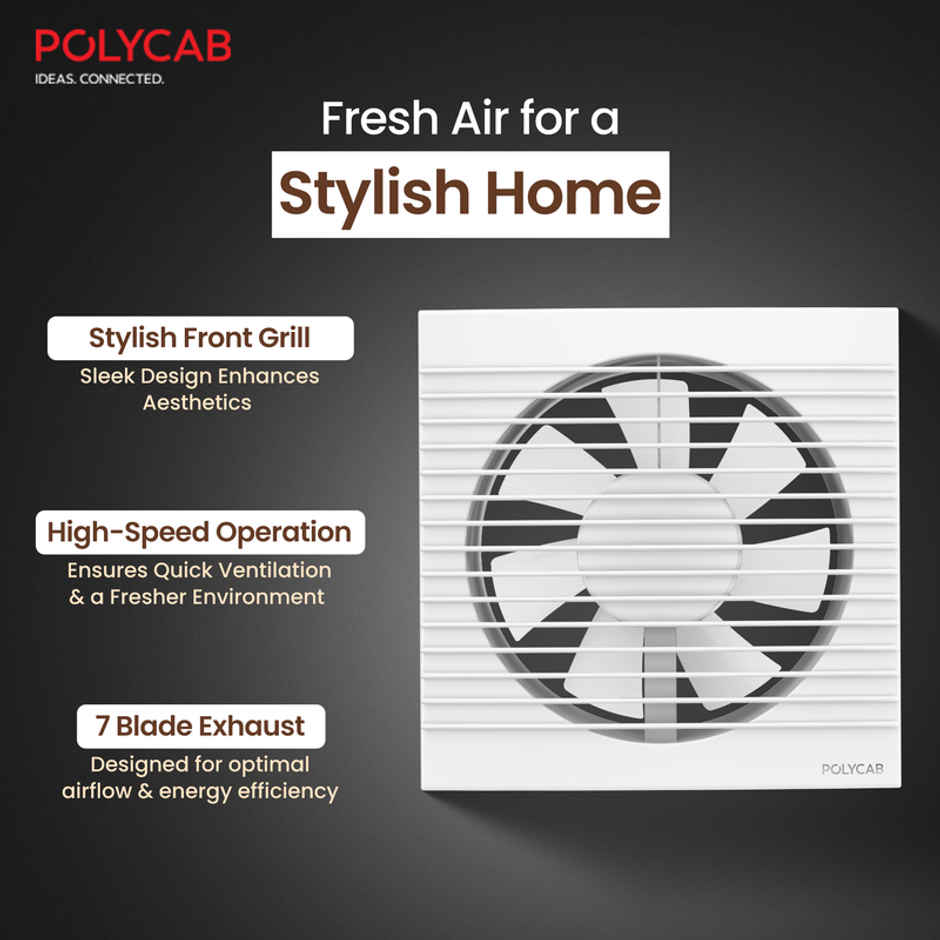 Polycab Freshner Axial Air Exhaust fan, 150mm, High Speed,Noiseless, 100% Copper Winding, White