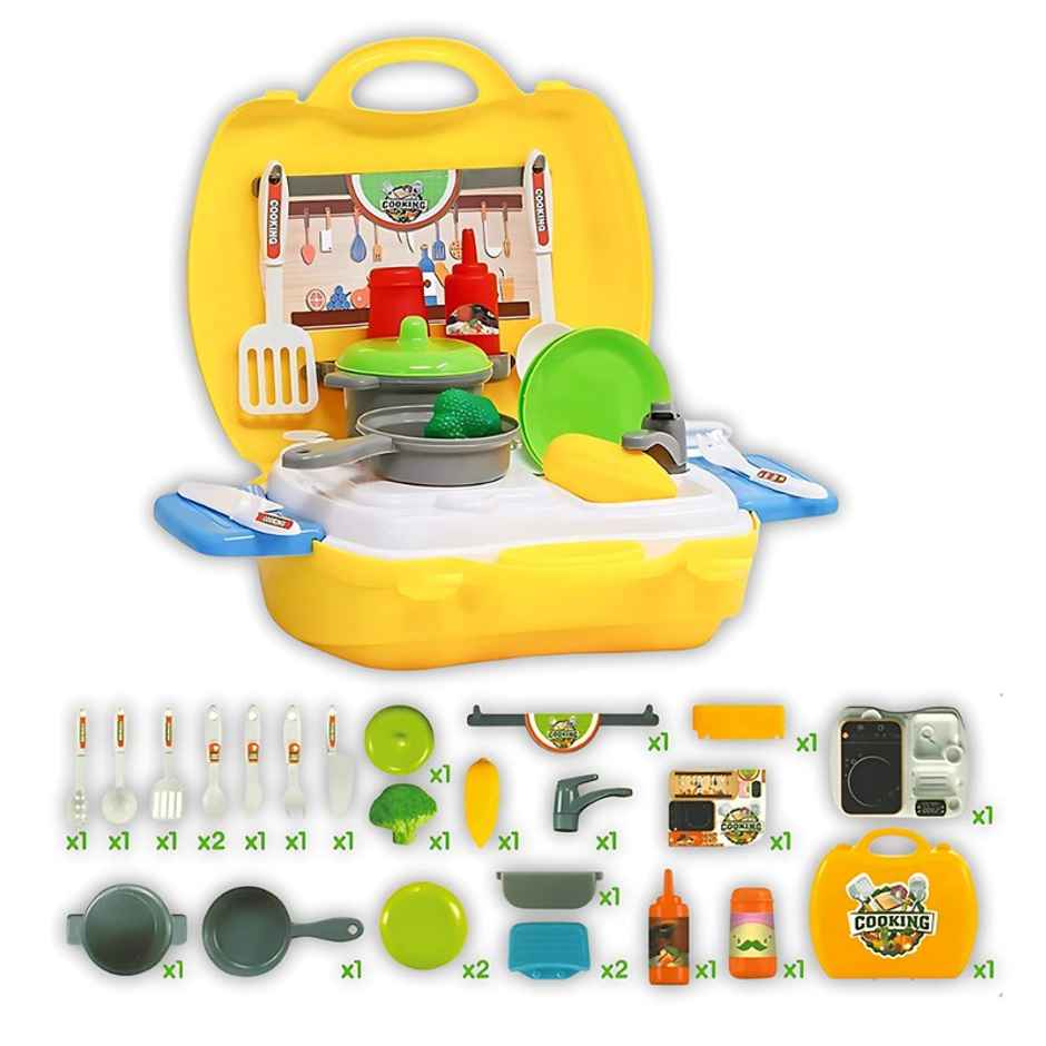 Fablue Portable Luxury Kitchen Play Set Toy For Girls And Kids With Cooking Utensils