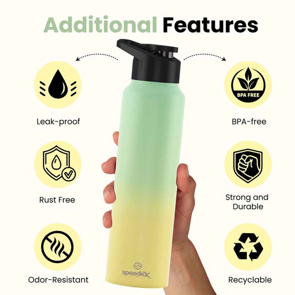 Speedex Simplex Stainless Steel 1L Water Bottle | 1 L Dual Green Yellow Sipper