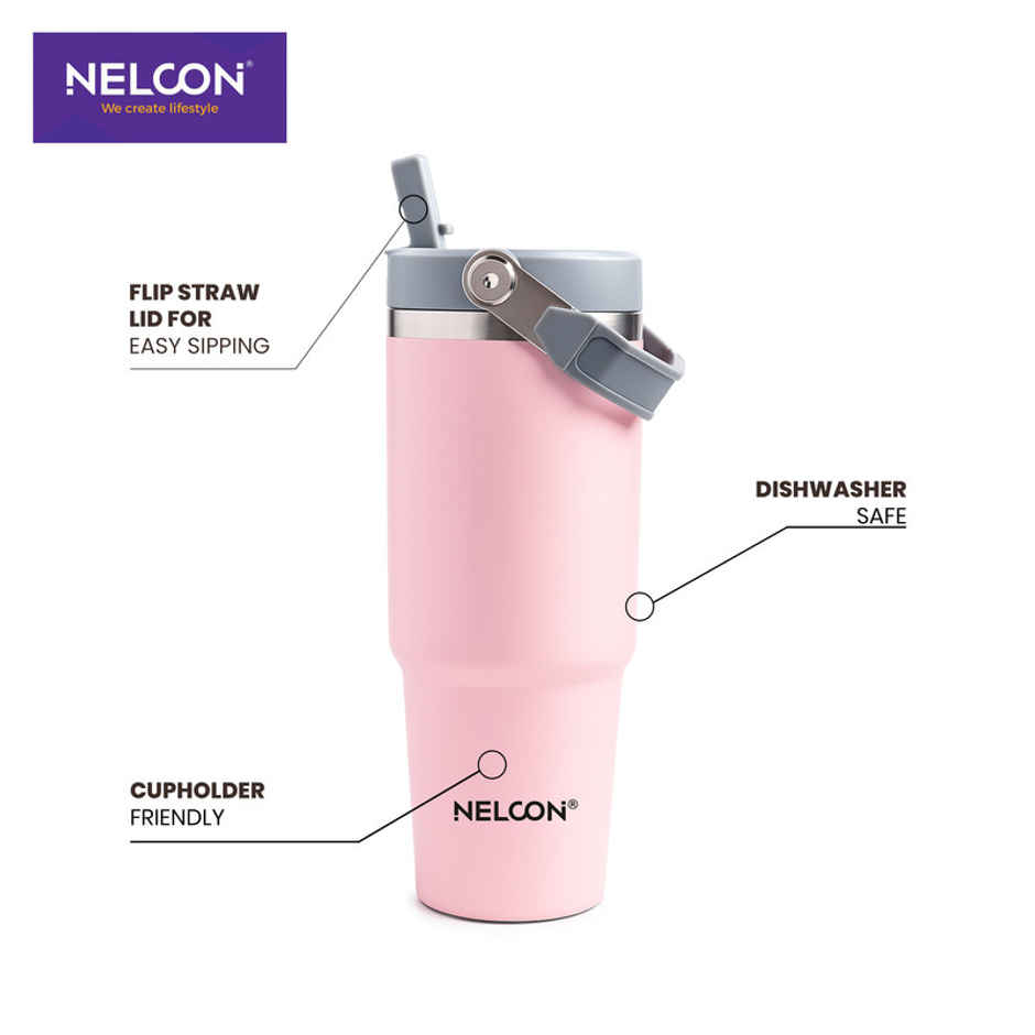 Nelcon Travel Mate Insulated Tumbler | Double Wall Stainless Steel Flask | Pink | 900 ml