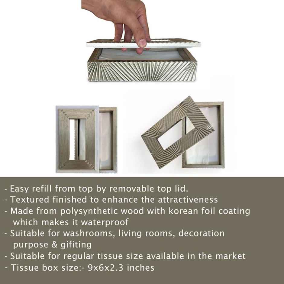 Art Street Tissue Box Holder With Cover | Rectangle Facial Tissue Paper | Gold | 9 x 6 x 2.3 Inch