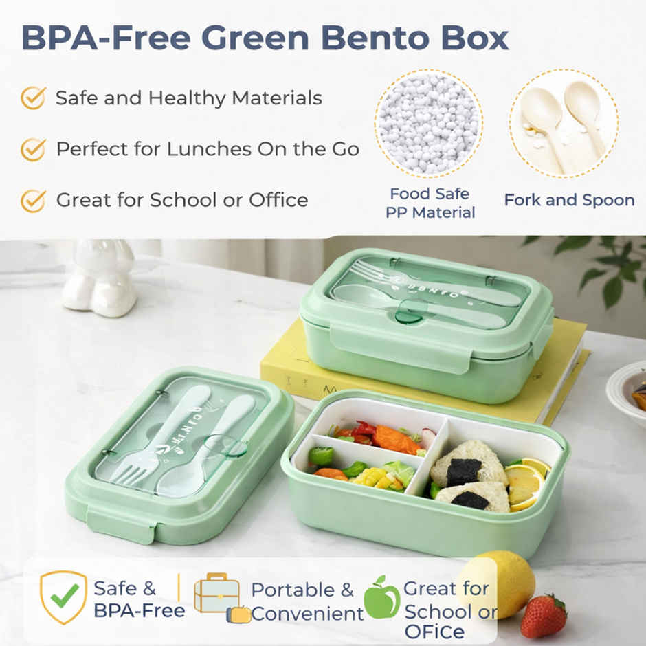 DesignLand Bento Lunch Box with Utensils Leak-proof 2-Compartment | Mint Green