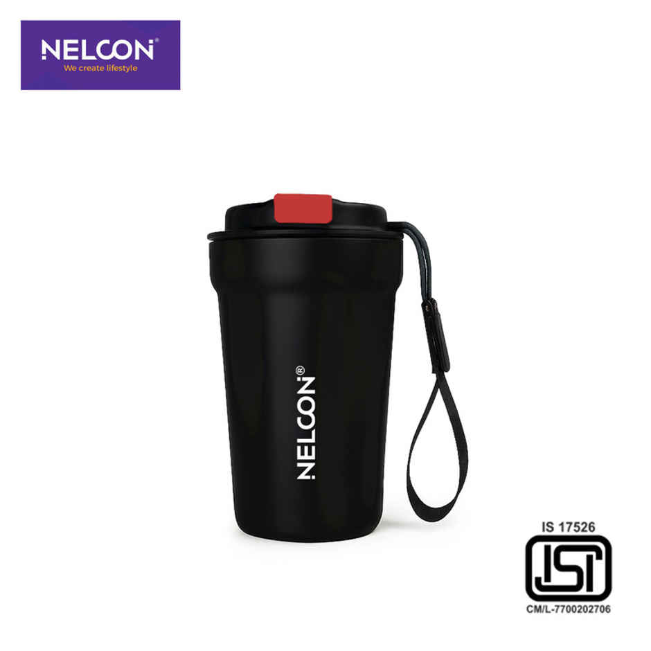 Nelcon Loopsip Insulated Mugs & Tumbler | Double Wall Stainless Steel | Black | 400 ml