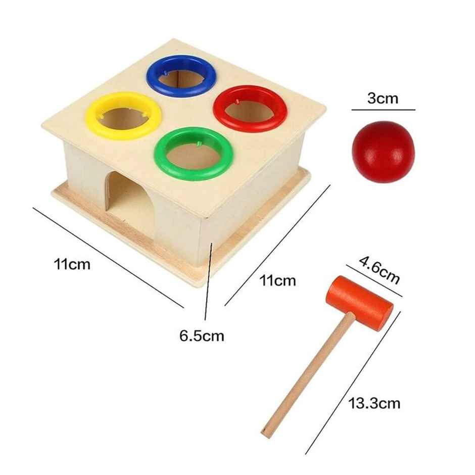 Toyshine Wooden Ball Hammer Pound Shape Sorter Toy For Toddlers 4 Balls 1 Hammer Toy Montessori