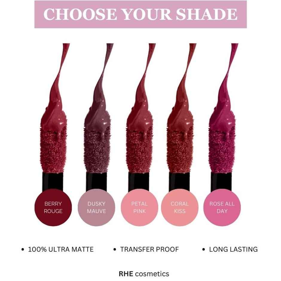 Rhe Cosmetics Velvetcrush Matte Waterproof | Non-Transfer | Long Lasting Liquid Lipstick- Pack Of 5
