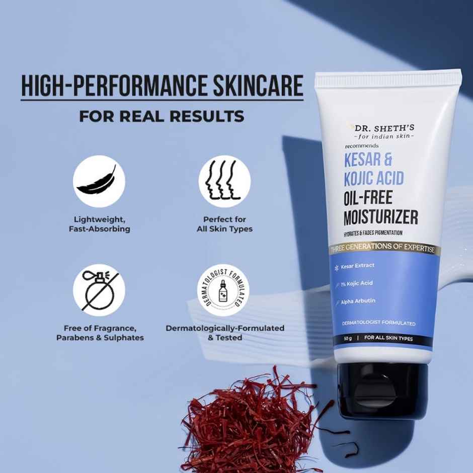 Dr. Sheth's Kesar & Kojic Acid Oil-Free Face Moisturizer for Oily Skin | Reduces Pigmentation