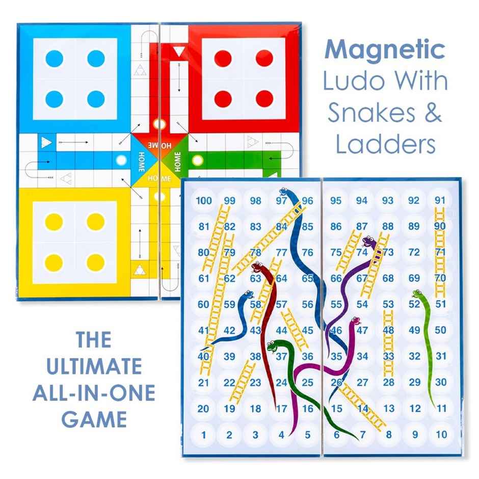 Fablue 2 in 1 Magnetic Snakes and Ladders Toy for Kids with Ludo Board Game for Kids and Adults