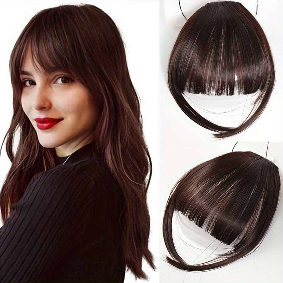 CHRONEX Synthetic Clip In Curved Bangs Black Hair Topper
