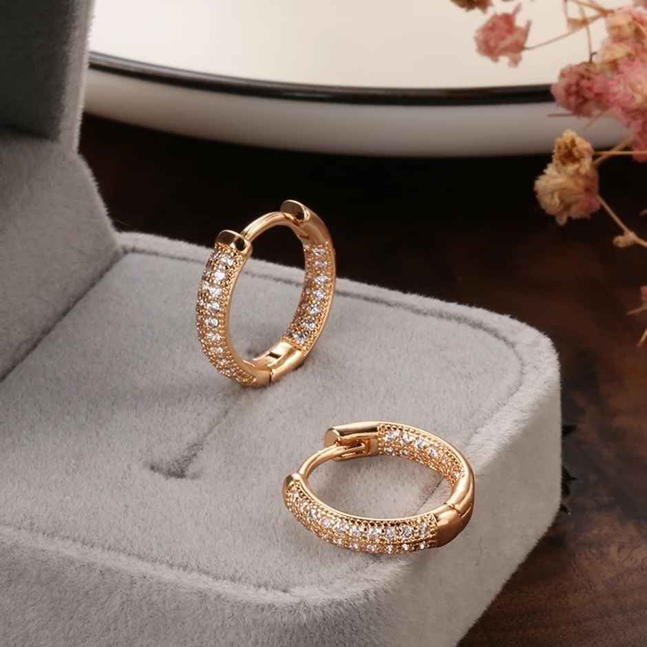 Shining Diva Fashion 18k Rose Gold Plated Copper Zircon Bali Earrings for Women and Girls | 12838er