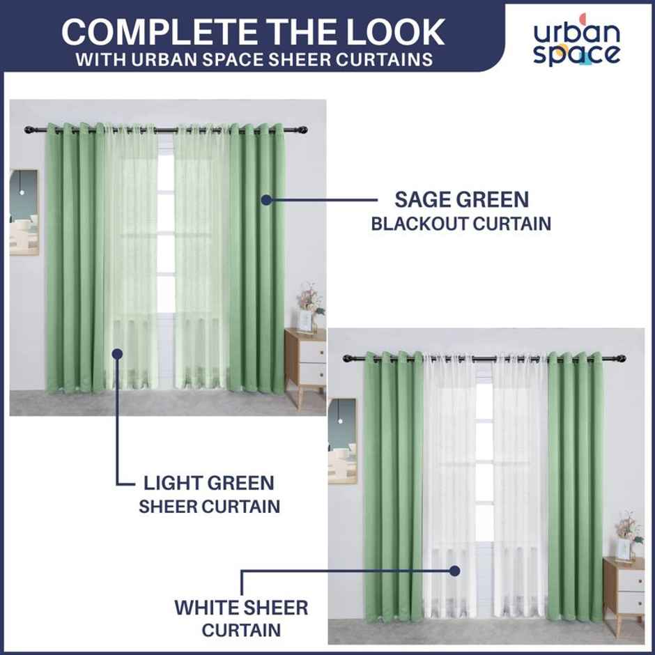 Urban Space Blackout Window Curtains, 5 feet, Set of 2 Curtains, Sage Green