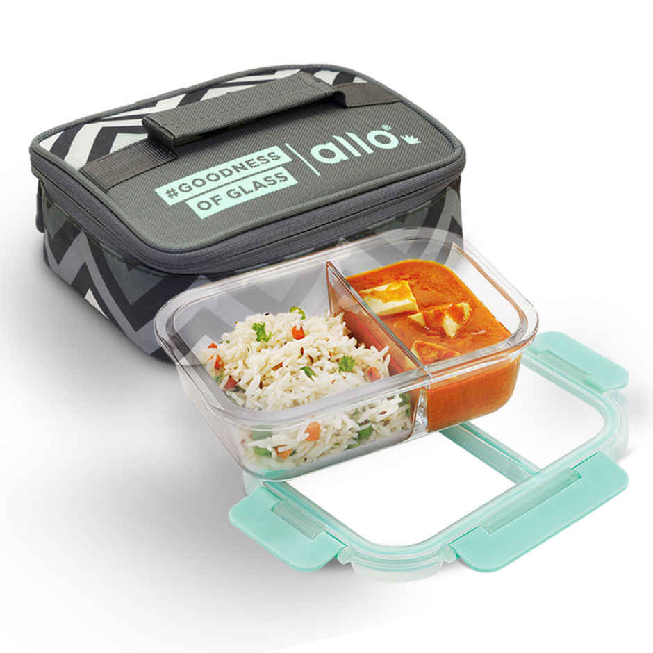 Allo Glass Lunch Box Compartment with Bag | 580 ml