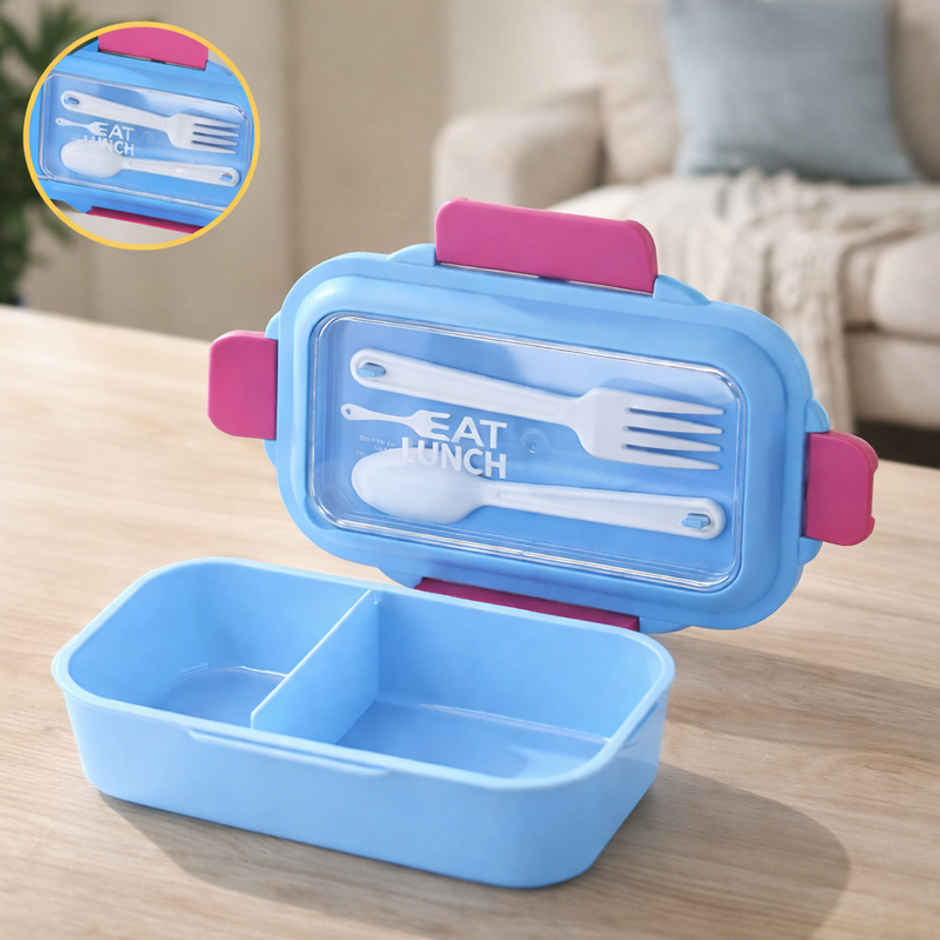 DesignLand Leak Proof 2 Compartment Tiffin Box with Spoon and Fork | Blue