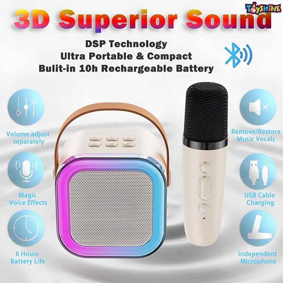 Toyshine Wireless Karaoke Microphone Portable Bluetooth Speaker For Toddlers | Age 4+ (Assorted)