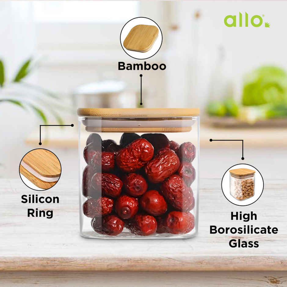Allo Glass Jar With Wooden Lid | Square | 300 ml