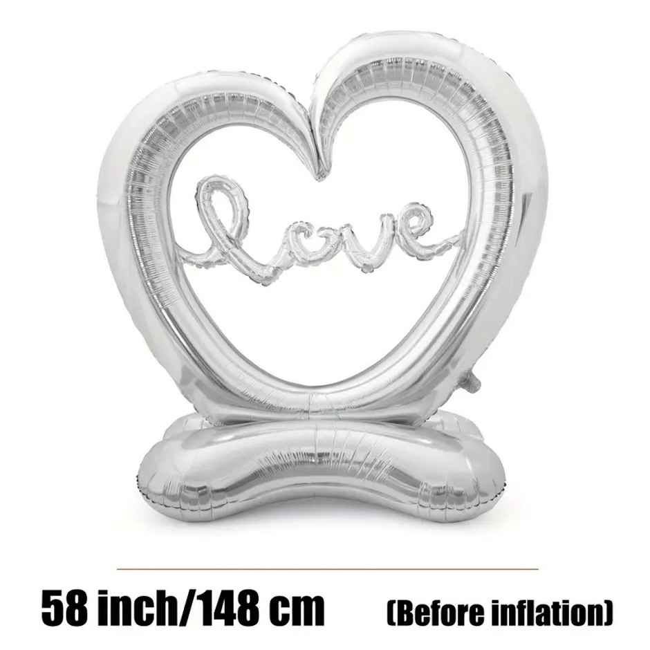 58 Inch Stand Hollow Out Love Heart-Shaped Balloon | Colour May Vary | Chrome