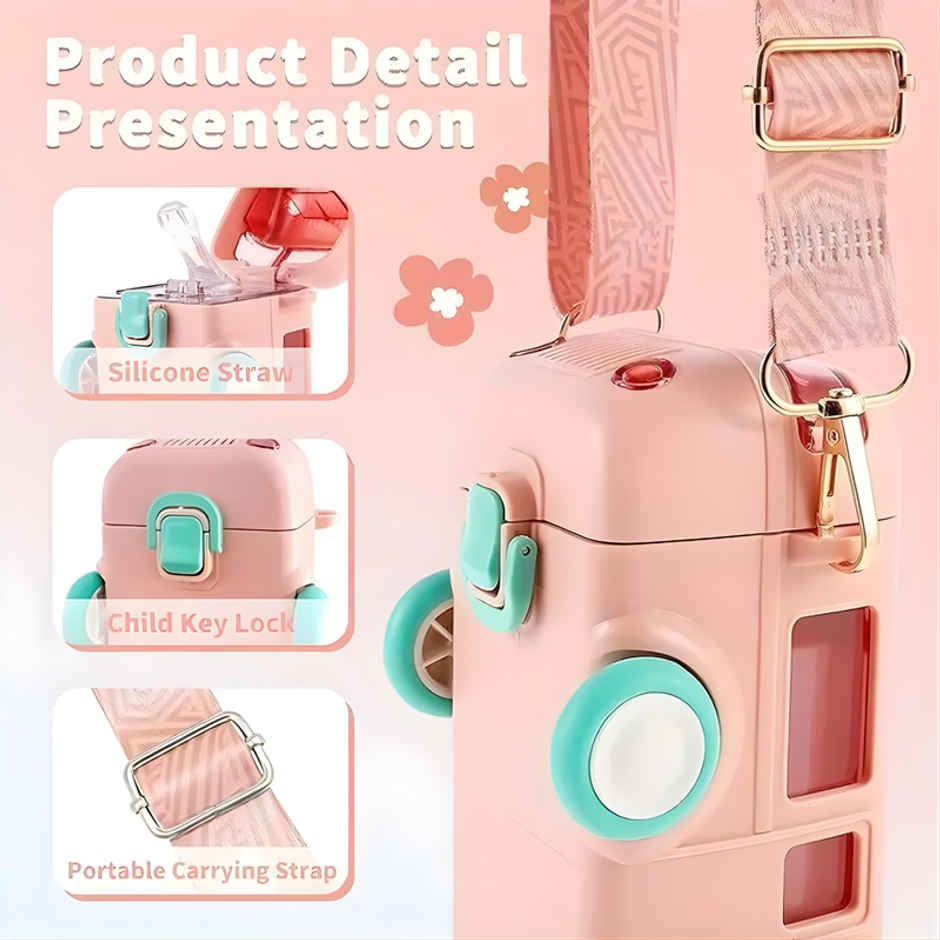 DesignLand School Bus Pink Sipper Water Bottle | Pink | 500 ml