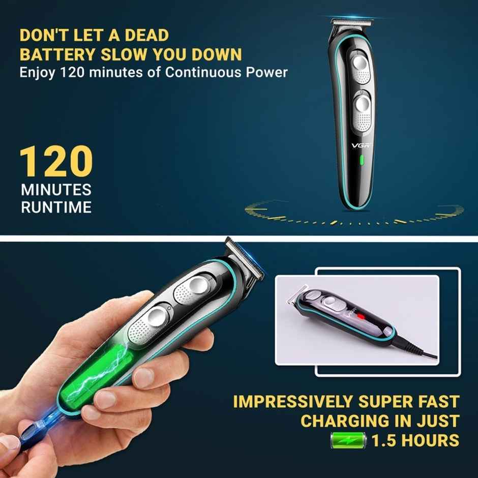 VGR V-055 Professional Beard & Mustache Hair Trimmer for Men | 120 Min Runtime | Black