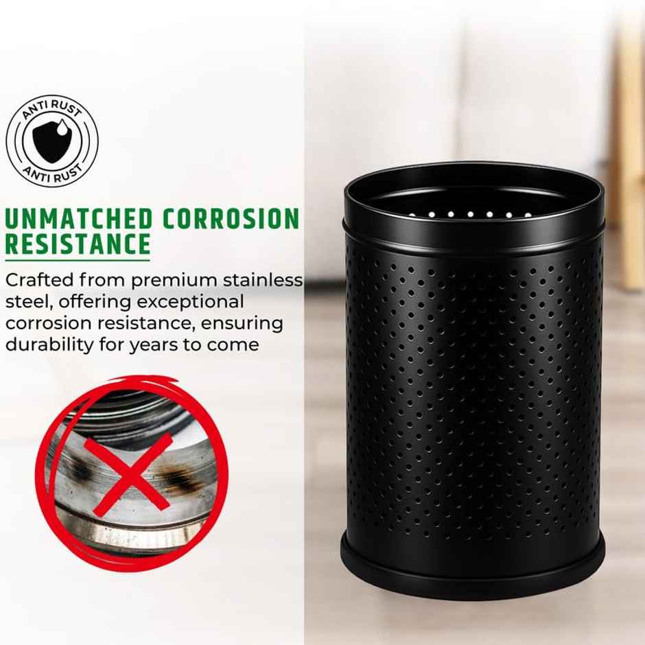 Robustt Stainless Steel Open Top Dustbin Trash Can | Bathroom, Kitchen & Toilet | Black - 6L